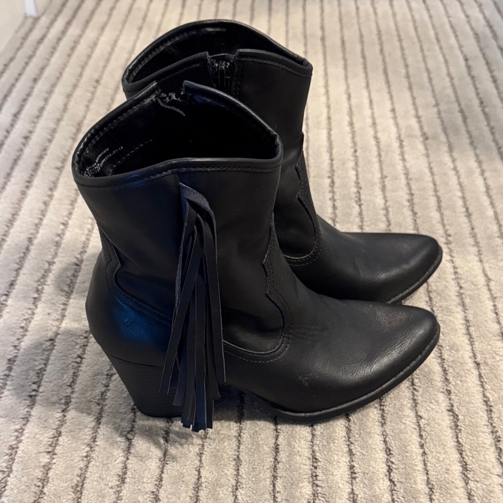 Wild Fable Black Heeled Boots with Fringe